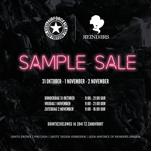 Sample Sale/stockverkoop AIRFORCE & REINDERS