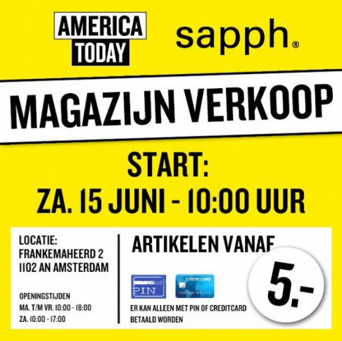 Magazijnverkoop America Today en Sapph