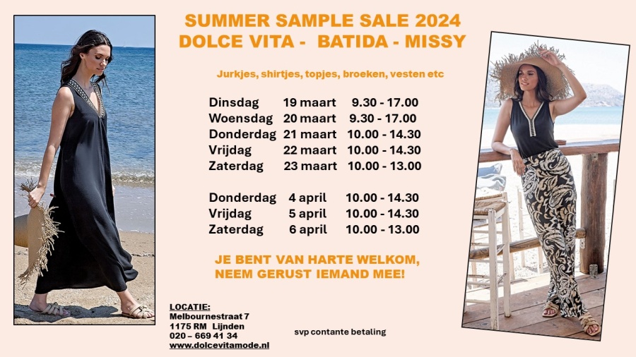 Sample Sale voorjaar 2024 BATIDA - DOLCE VITA - MISSY