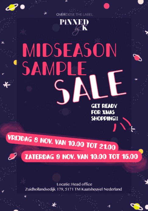 Mid season sample PiNNED by K & OVERDØSE THE LABEL KORTINGEN TOT -80%