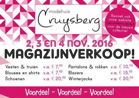 Extra lange magazijnverkoop Modehuis Cruysberg