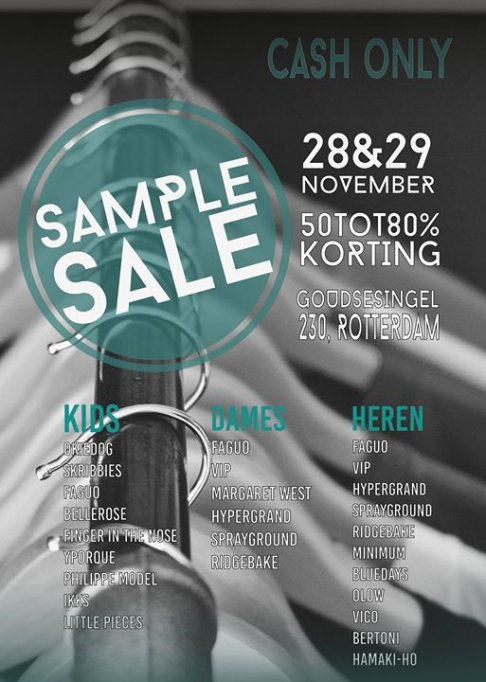 Sample sale  kleding, schoenen, tassen, accessoires, ...