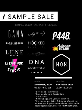 The Sample Sale; IBANA, DNA-Amsterdam, Chptr-S, Lune Active, Sparkling Jewels, Acide, Le Cafe Noir Studio and Smashbox.