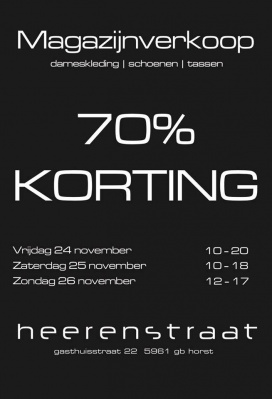 Magazijnverkoop Heerenstraat -- 70% korting